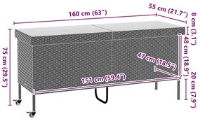 Κουτί Αποθήκευσης Κήπου με Ρόδες 160x55x75 εκ. Συνθετικό Ρατάν - Καφέ