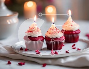 Intra Συλλεκτικό Ξύλινο Παζλ Plywood  4mm - Τρία κόκκινα cupcakes με αναμμένα κεριά σε ένα λευκό πιάτο Σε Ξύλινο Κουτί - Διαστάσεις: 10x10 cm – 25 κομμάτια