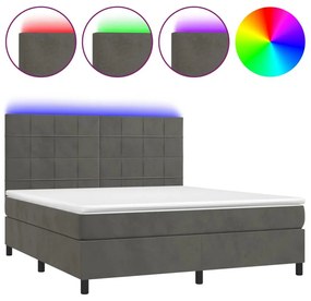 Κρεβάτι Boxspring με Στρώμα &amp; LED Σκ. Γκρι 180x200εκ. Βελούδινο - Γκρι