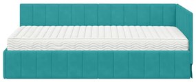 vidaXL Κρεβάτι Γωνίας με στρώμα Τιρκουάζ 90 x 200 cm Βελούδο