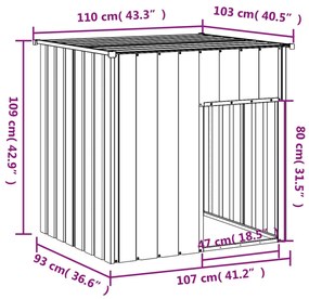 vidaXL Σπιτάκι Σκύλου με Οροφή Ανθρακί 110x103x109 εκ. Γαλβαν. Χάλυβας