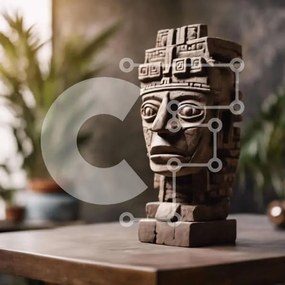 Intra Συλλεκτικό Ξύλινο Παζλ Plywood  4mm - Επίδειξη αρχαίου αγάλματος κεφαλιού των Μάγια Σε Ξύλινο Κουτί - Διαστάσεις: 10x10 cm – 25 κομμάτια