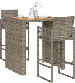 vidaXL Σετ μπαρ κήπου 3 τεμαχίων χωρίς μαξιλάρια Γκρί