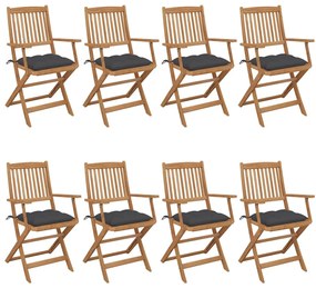 Καρέκλες Κήπου Πτυσσόμενες 8 τεμ Μασίφ Ξύλο Ακακίας &amp; Μαξιλάρια