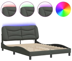 Πλαίσιο Κρεβατιού με LED Σκούρο Γκρι 140x200 εκ. Υφασμάτινο - Γκρι