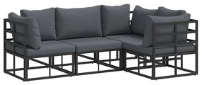 vidaXL Σετ Καναπέ Κήπου με μαξιλάρι 4 pcs Μαύρο Αλουμίνιο