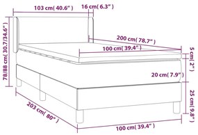 Κρεβάτι Boxspring με Στρώμα Σκούρο Γκρι 100x200 εκ. Βελούδινο 3130824