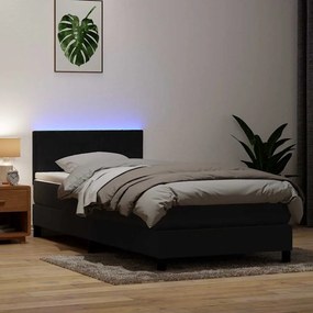 vidaXL Κρεβάτι Boxspring με Στρώμα &amp; LED Μαύρο 80x220 εκ. Βελούδινο