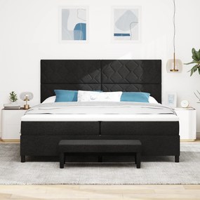 vidaXL Box Spring Bed με Στρώμα & Πάγκο Μαύρο 200x200 εκ. Ύφασμα