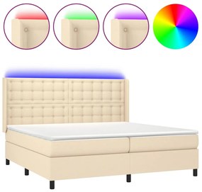 ΚΡΕΒΑΤΙ BOXSPRING ΜΕ ΣΤΡΩΜΑ &amp; LED ΚΡΕΜ 200X200 ΕΚ. ΥΦΑΣΜΑΤΙΝΟ 3138666