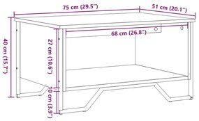 Τραπεζάκι Σαλονιού Μαύρο 75x51x40 εκ. Επεξεργασμένο Ξύλο - Μαύρο