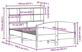 Κρεβάτι Βιβλιοθήκη Χωρίς Στρώμα 140x190 εκ Μασίφ Ξύλο Πεύκου - Λευκό