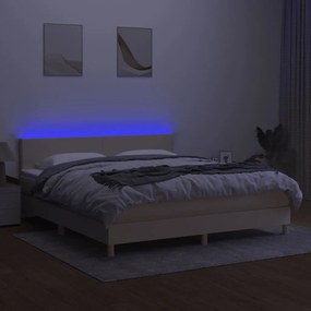 vidaXL Κρεβάτι Boxspring με Στρώμα &amp; LED Κρεμ 180x200 εκ. Υφασμάτινο