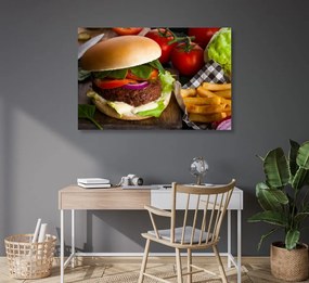 Εικόνα χάμπουργκερ με τηγανιτές πατάτες - 90x60