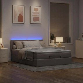 vidaXL Οθωμανικό κρεβάτι με στρώμα &amp; LEDs Taupe 140x200 cm Ύφασμα