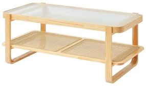 VEVOR Rattan Coffee Table Rectangle Rattan Coffee Table 2-Tier for Living Room