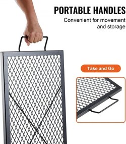 VEVOR 32" Rectangle Cooking Grate Fire Pit Grill Grate X-Marks Heavy-Duty Steel