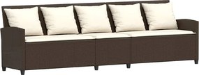 vidaXL Καναπές κήπου 5θέσιος με μαξιλάρια Brown Poly Rattan
