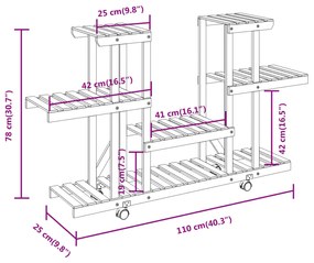 Βάση Λουλουδιών με Ρόδες 110x25x78 εκ. από Μασίφ Ξύλο Ελάτης - Καφέ