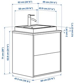 HAVBACK/ORRSJON βάση νιπτήρα με συρτάρια/νιπτήρα/μπαταρία, 62x49x71 cm 695.213.47