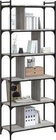 vidaXL Βιβλιοθήκη 6 Επιπέδων Γκρι Sonoma 76 x 32 x 192 εκ. Επεξ. Ξύλο