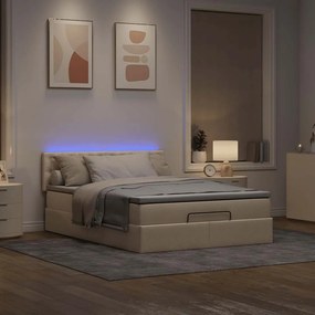 vidaXL Οθωμανικό κρεβάτι με στρώμα &amp; LEDs Cream 140x200 cm Ύφασμα