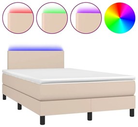 Κρεβάτι Boxspring Στρώμα&amp;LED Καπουτσίνο 120x200 εκ. Συνθ. Δέρμα - Καφέ