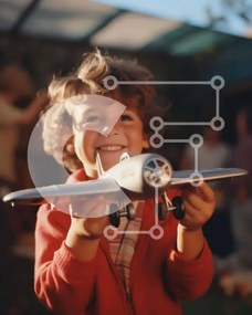 Intra Συλλεκτικό Ξύλινο Παζλ Plywood 4mm - Νεαρό αγόρι με παιχνίδι αεροπλάνο Σε Ξύλινο Κουτί - Διαστάσεις Puzzle: 10x10 cm – 25 κομμάτια