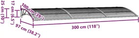 vidaXL Στέγαστρο Πόρτας Γκρι 300 x 100 εκ. από Πολυκαρβονικό