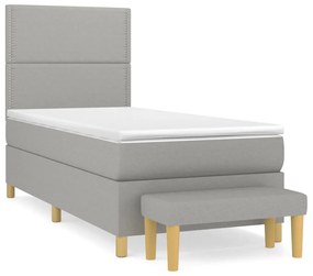 vidaXL Κρεβάτι Boxspring με Στρώμα Ανοιχτό Γκρι 90x190 εκ. Υφασμάτινο