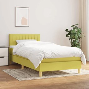 vidaXL Κρεβάτι Boxspring με Στρώμα Πράσινο 100 x 200 εκ. Υφασμάτινο