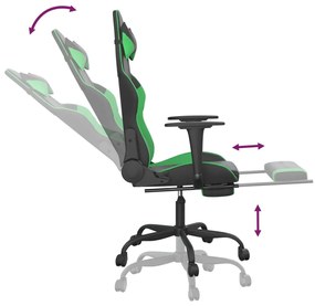 Καρέκλα Gaming Μασάζ Υποπόδιο Μαύρο/Πράσινο από Συνθετικό Δέρμα - Πράσινο