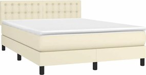 VidaXL Κρεβάτι Boxspring με Στρώμα & LED Κρεμ 140x200 εκ. Συνθ. Δέρμα