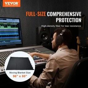 VEVOR Sound Dampening Blanket, 96&quot; x 80&quot;, Extra Large Studio Grommeted Soundproof Blanket with Grommets, Light Blocker for Door Acoustic Noise Blocking Blanket Studio Sound Absorption Sheet, Black