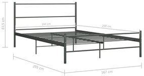 vidaXL Πλαίσιο Κρεβατιού Γκρι 160 x 200 εκ. Μεταλλικό