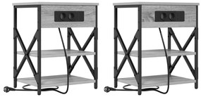 vidaXL Κομοδίνο με Σταθμό Φόρτισης με ράφι 2 pcs Γκρι sonoma