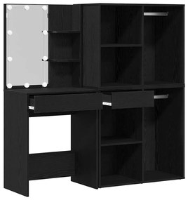 vidaXL Ξύλινο Τραπέζι Μακιγιάζ με LED Μαύρη δρυς 140 x 40 x 140 εκ