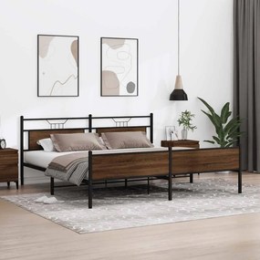 vidaXL Σκελετός Κρεβ. Χωρίς Στρώμα Καφέ Δρυς 193x203 εκ. Μεταλλικό