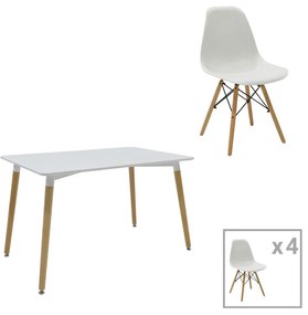 Dining table Natali-Julita set of 5 MDF and pp in white-natural shade 120x80x76cm 120x80x76 εκ.