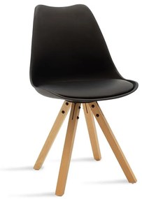 Καρέκλα Caron 127-000010 48x55x80 Black-Natural Wood, Technoderma