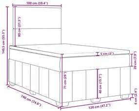 Κρεβάτι Boxspring με Στρώμα Ανοιχτό Γκρι 120x190 εκ. Υφασμάτινο - Γκρι