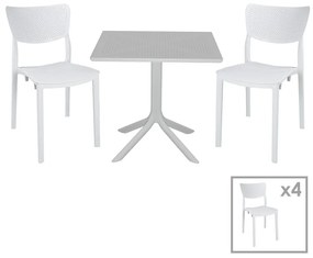 Τραπεζαρία Groovy-Ignite pakoworld σετ 5τεμ PP λευκό 80x80x74,5εκ. 253-000107