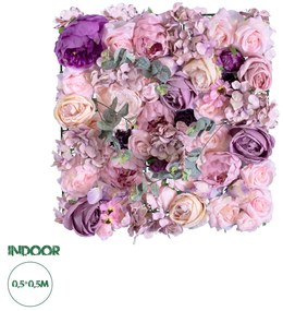20265 GloboStar® Artificial Garden AMBROSIA 20265 Τεχνητό Διακοσμητικό Πάνελ Λουλουδιών - Κάθετος Κήπος σύνθεση Αμβροσία Μ50 x Π50 x Υ9cm