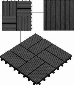 vidaXL Πλάκα Κατασκευής 11 pcs Μαύρο 30 x 30 cm WPC