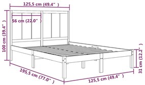 vidaXL Πλαίσιο Κρεβατιού Λευκό 120x190εκ Ξύλο Πεύκου 4FT Small Double