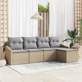 vidaXL Σετ Εξωτερικής Διατροφής 5 Τεμαχίων με Μαξιλάρια Μπεζ Πολυ Ρατάν