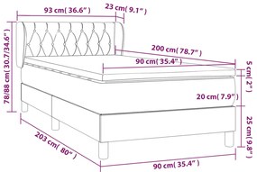 vidaXL Κρεβάτι Boxspring με Στρώμα Μαύρο 90x200 εκ. Υφασμάτινο