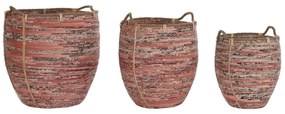 Σετ Καλαθιών DKD Home Decor Ροδάκινο Φυσικό (3 Τεμάχια)
