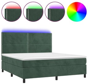 Κρεβάτι Boxspring με Στρώμα &amp; LED Σκ. Πράσινο 160x200εκ Βελούδο - Πράσινο