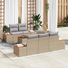 vidaXL Σετ Καναπέ Κήπου με μαξιλάρι 6 pcs Μπεζ Πολυ ράταν